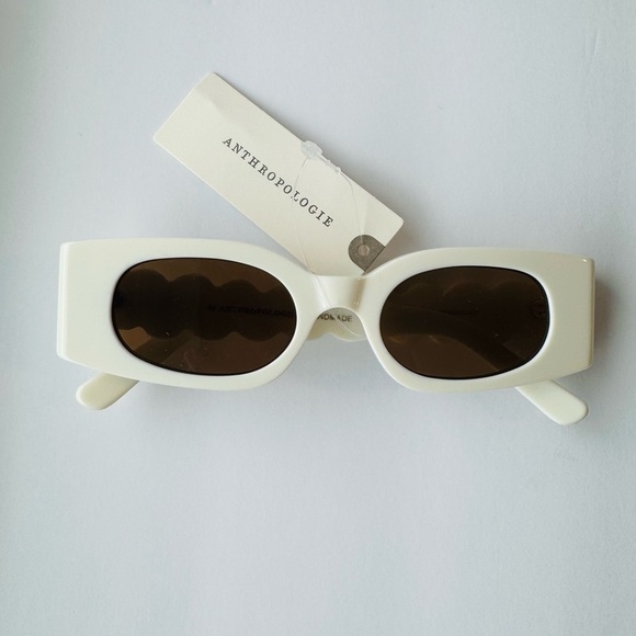 Anthropologie Cream Rectangle Wavy Temple Sunglasses